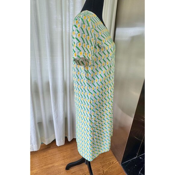 Vintage 60s dress, white, yellow, green zigzag, Mod textured knit - Picture 9 of 10